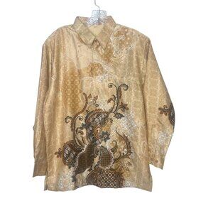 Vintage Kencana Ungu Batik Long Sleeve Shirt Button Front Beige Size Large